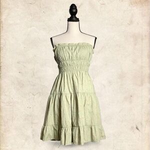 Green Floral Strapless Dress